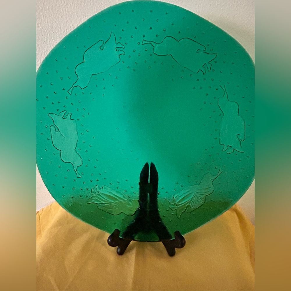 Green glass Angels 12” Christmas serving platter.